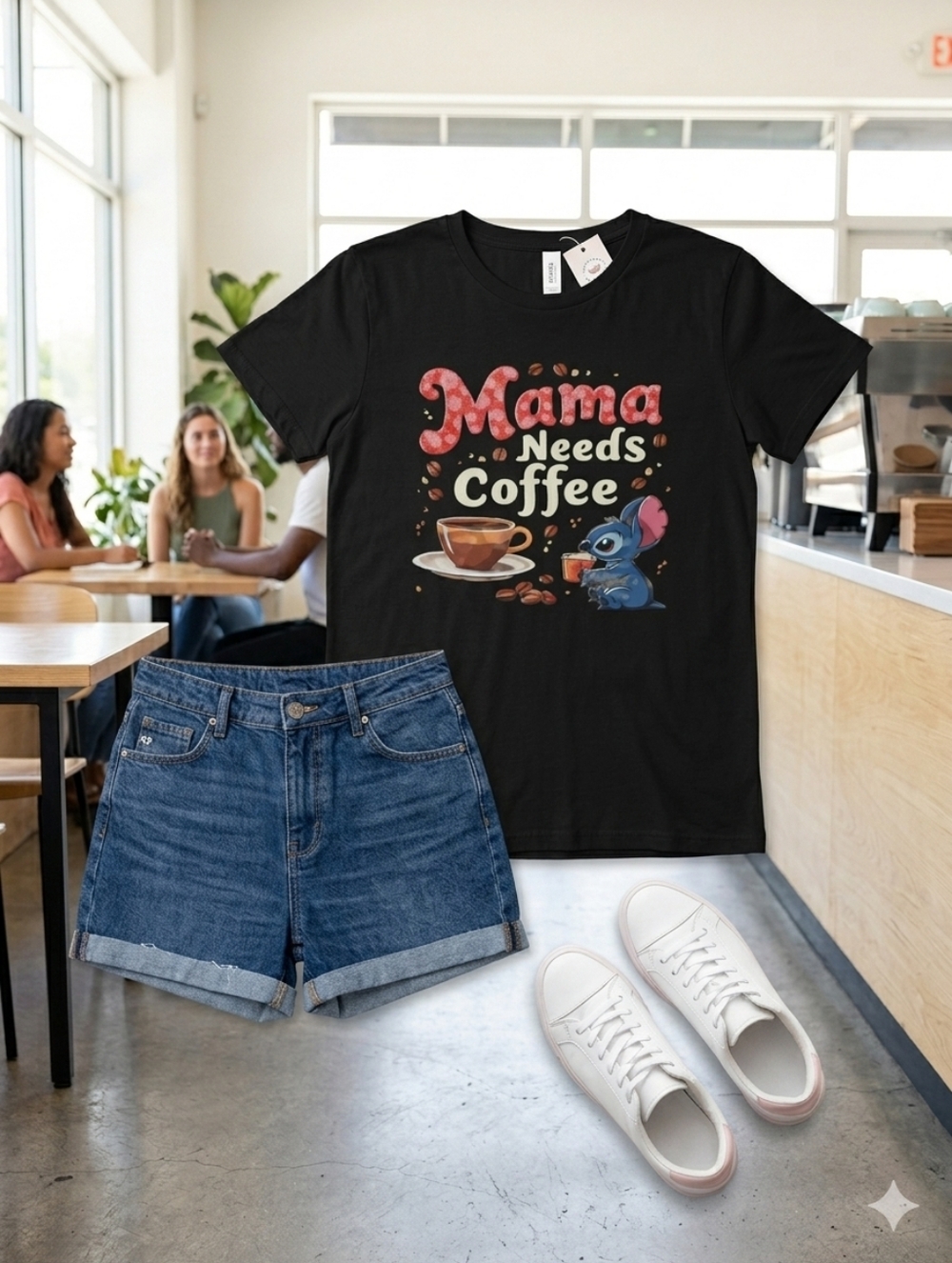 Mama Needs Coffee – Stitch Graphic T-Shirt